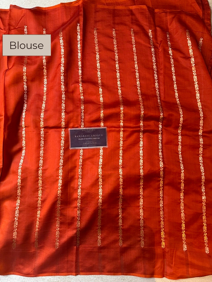 PURE KATAN SILK MEENA BORDER SAREE - RUST ORANGE