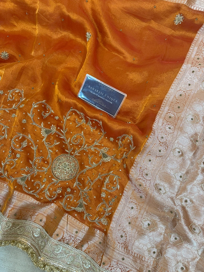 CHAAND BUTTA SKIRT BORDER - ORANGE