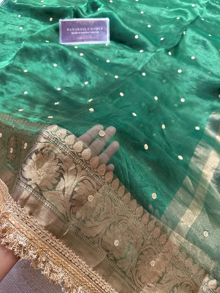 PLAIN KATDANA BUTI SAREE - EMERALD GREEN