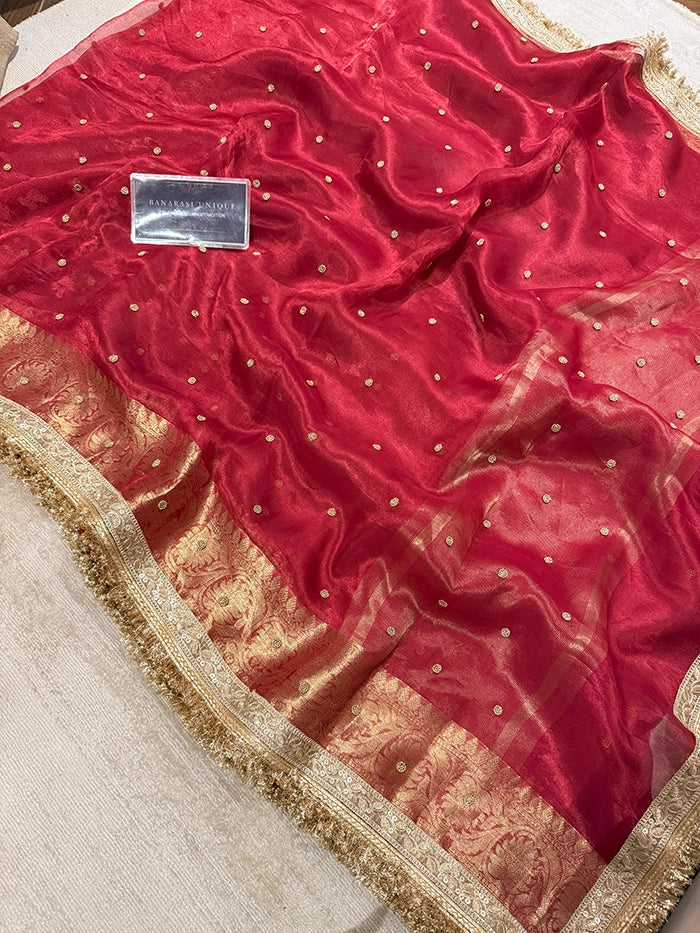 PLAIN KATDANA BUTI SAREE - RED