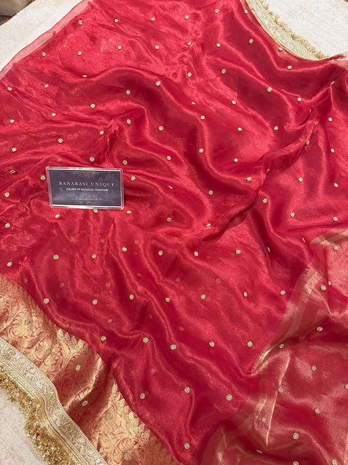 PLAIN KATDANA BUTI SAREE - RED