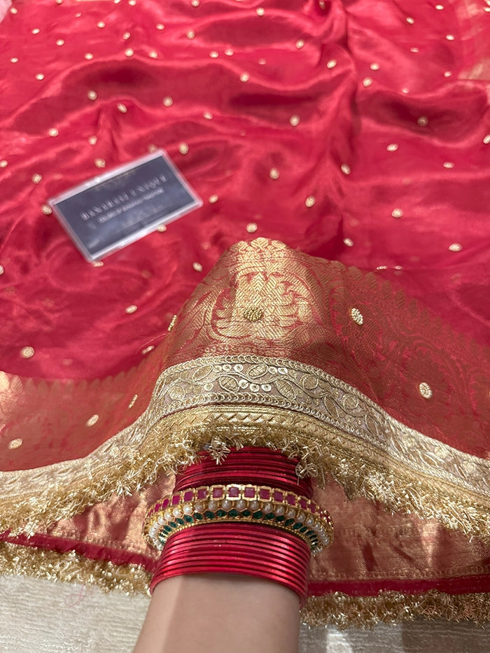 PLAIN KATDANA BUTI SAREE - RED