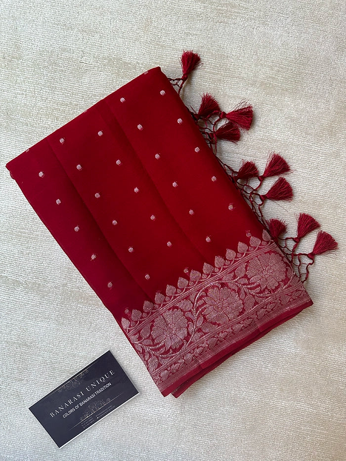 KHADDI CHIFFON HAZARA BUTI SAREE - MAROON