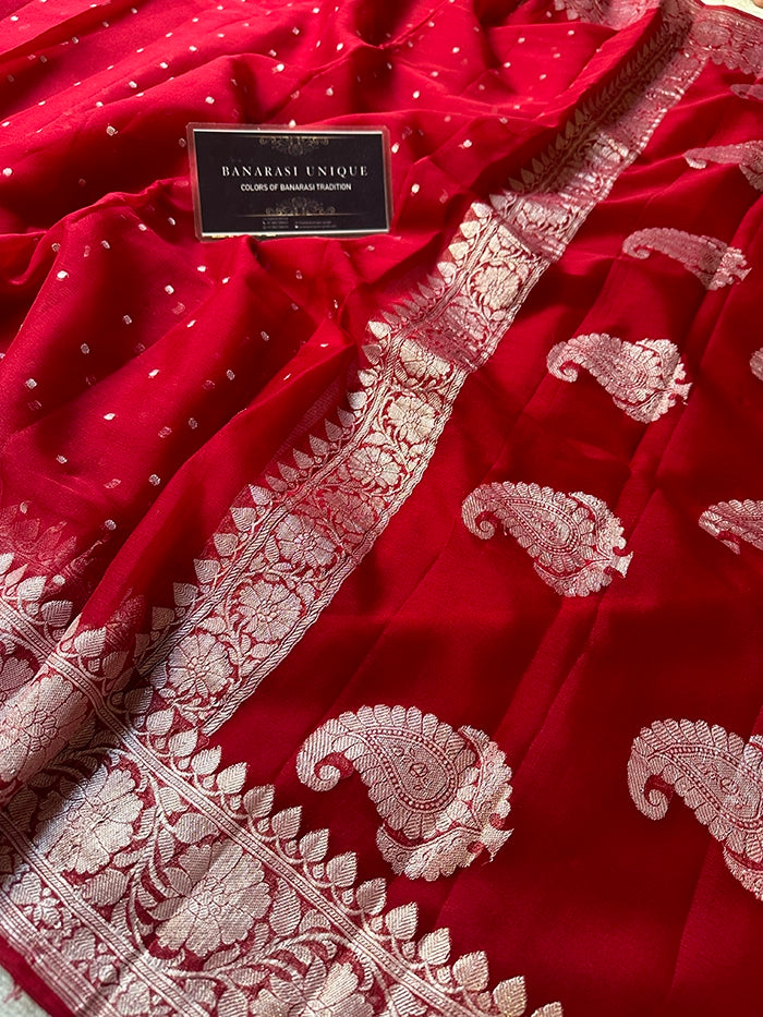 KHADDI CHIFFON HAZARA BUTI SAREE - MAROON