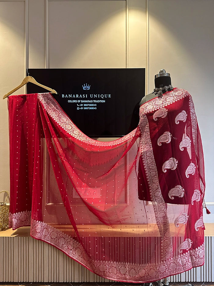 KHADDI CHIFFON HAZARA BUTI SAREE - MAROON