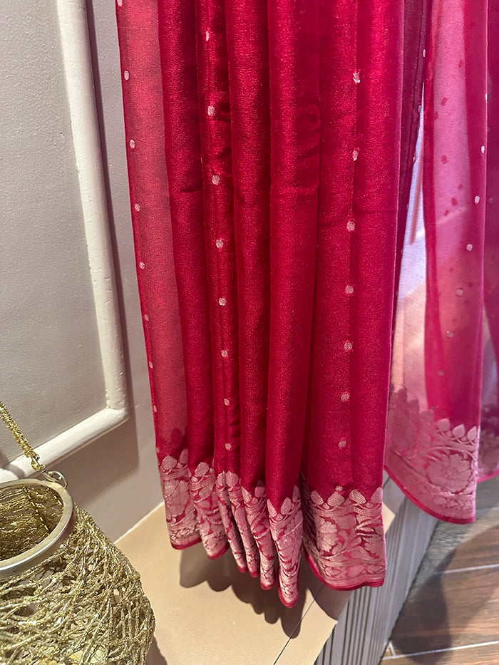 KHADDI CHIFFON HAZARA BUTI SAREE - MAROON