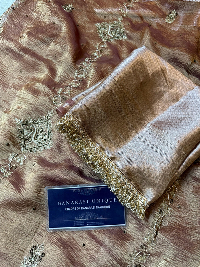 VERTICAL FLORAL PURE TISSUE SAREE - ROSE GOLD