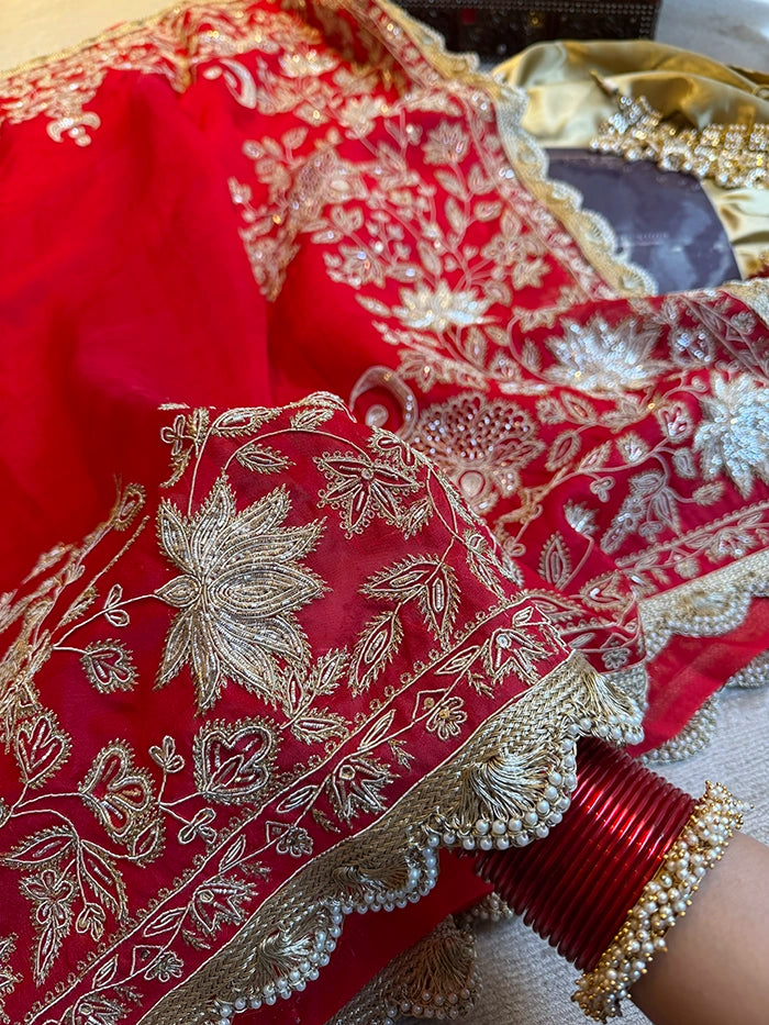 PURE ORGANZA DESIGNER BRIDAL SAREE - IVORY-GOLD