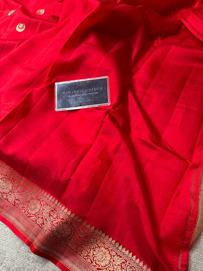 PURE KATAN SILK CHAND TARA SAREE - RED