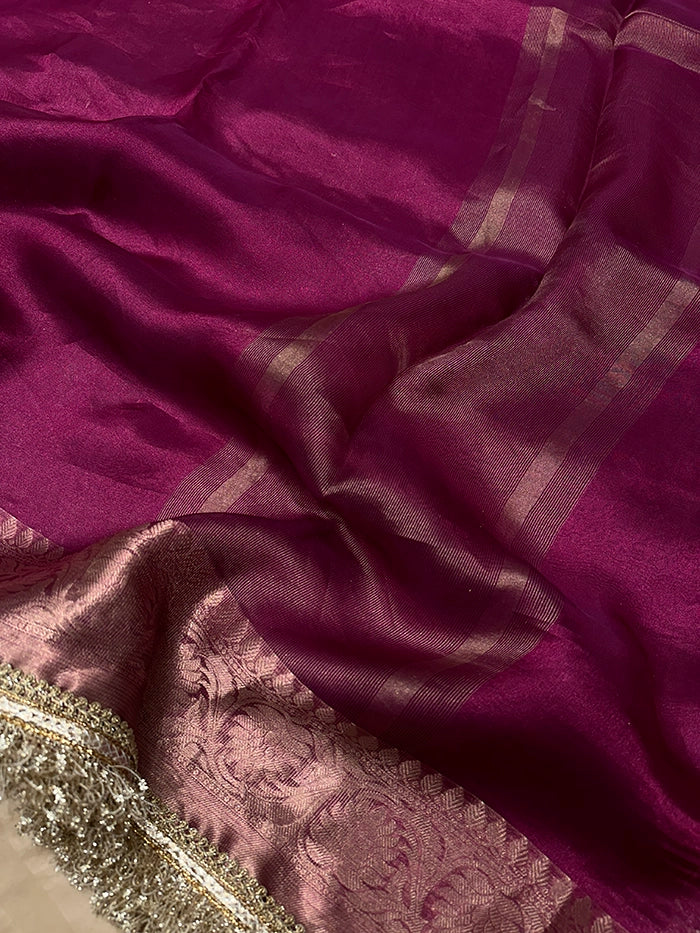 BIG FLORAL BORDER PURE TISSUE SAREE - MAGENTA