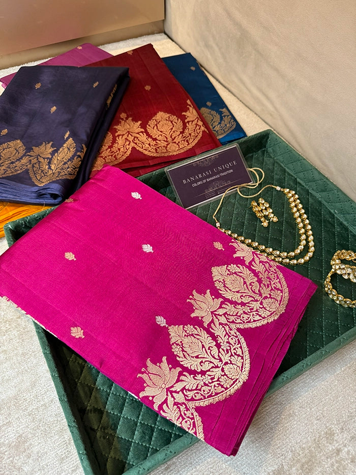PURE KATAN SILK SCALLOP BORDER BUTI SAREE - AS SHOWN