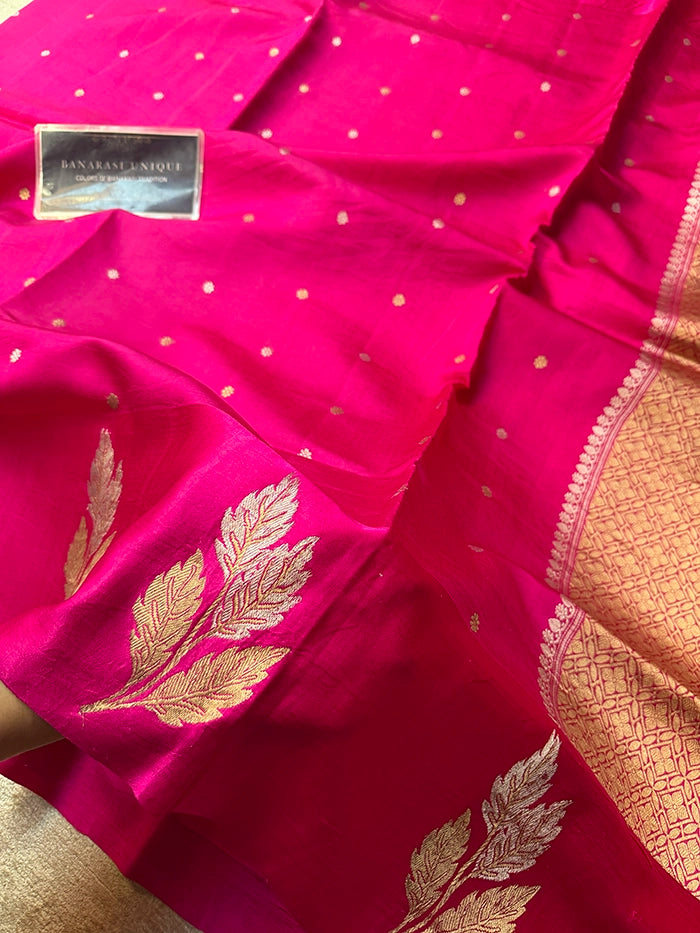 PURE KATAN SILK SATIN BORDER SAREE - RANI PINK