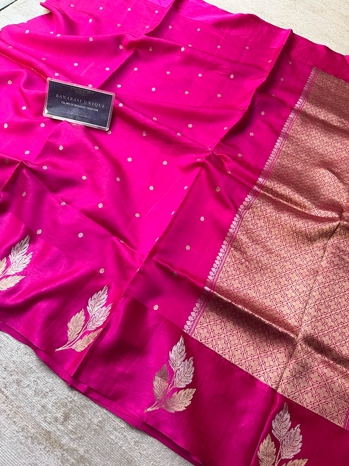 PURE KATAN SILK SATIN BORDER SAREE - RANI PINK