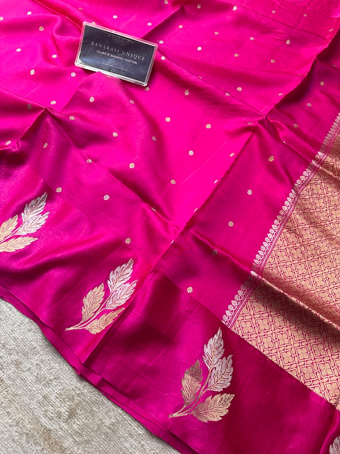 PURE KATAN SILK SATIN BORDER SAREE - RANI PINK