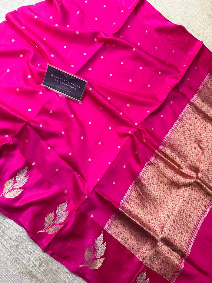 PURE KATAN SILK SATIN BORDER SAREE - RANI PINK