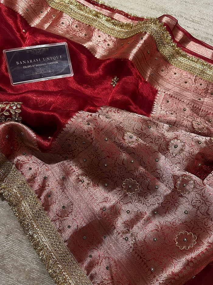LEAF EFFECT PURE TISSUE - DEEP RED