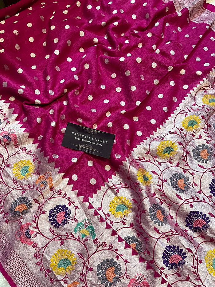 TUSSAR GEORGETTE PATHANI BORDER SAREE - MAGENTA