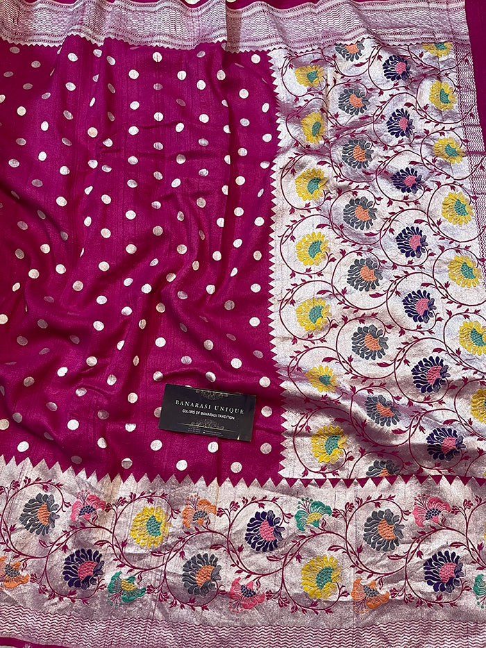 TUSSAR GEORGETTE PATHANI BORDER SAREE - MAGENTA