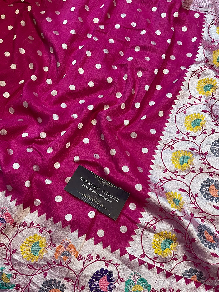 TUSSAR GEORGETTE PATHANI BORDER SAREE - MAGENTA