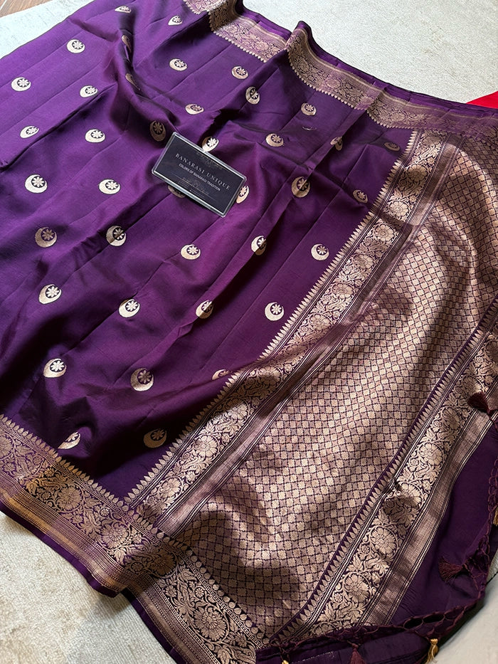 PURE KATAN SILK CHAND TARA SAREE - PURPLE