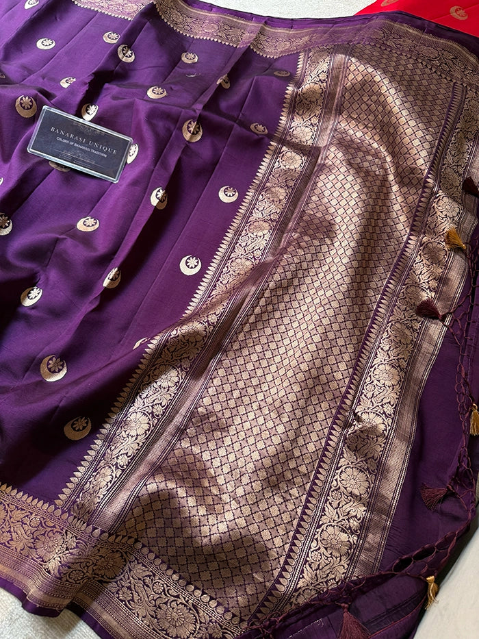 PURE KATAN SILK CHAND TARA SAREE - PURPLE