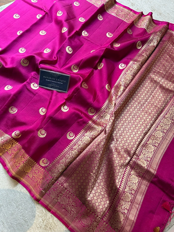 PURE KATAN SILK CHAND TARA SAREE - FUCHSIA PINK