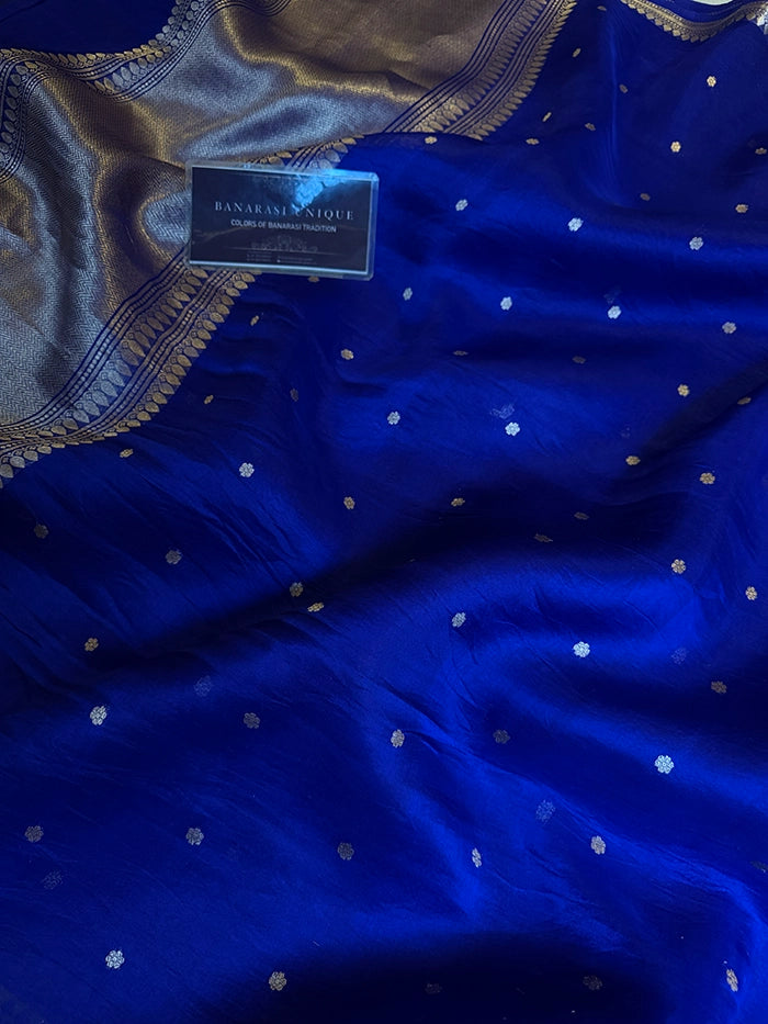 PURE KADHUA ORGANZA SITARA BUTI SAREE - ROYAL BLUE