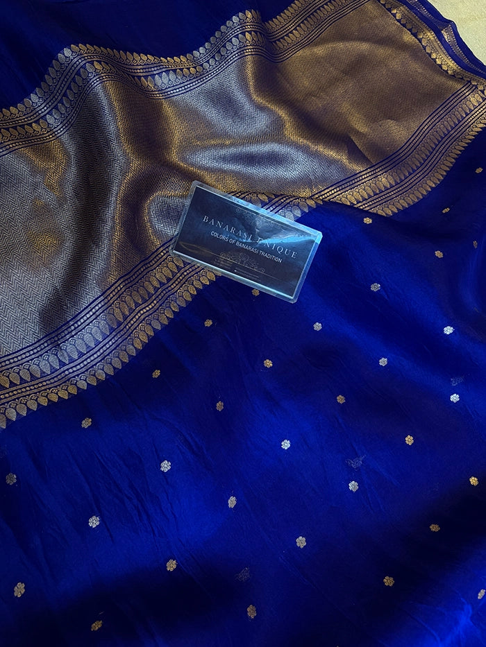 PURE KADHUA ORGANZA SITARA BUTI SAREE - ROYAL BLUE