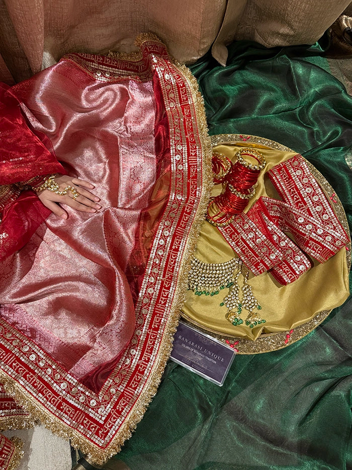 SAUBHAGYAWATI TISSUE SAREE - RED