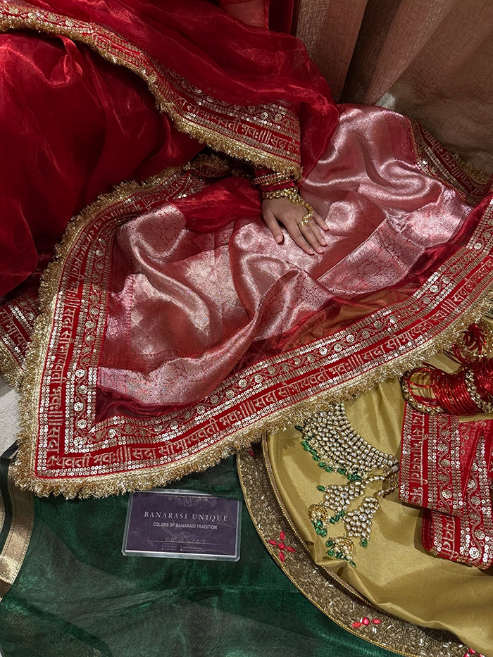 SAUBHAGYAWATI TISSUE SAREE - RED