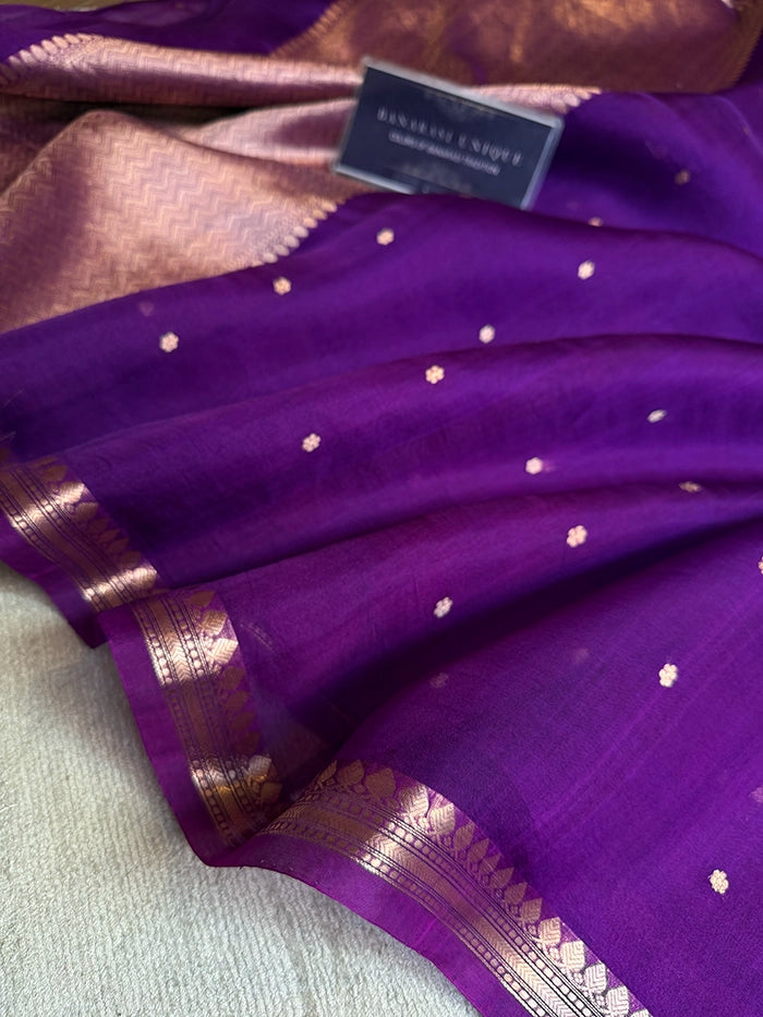 PURE KADHUA ORGANZA SITARA BUTI SAREE - PURPLE