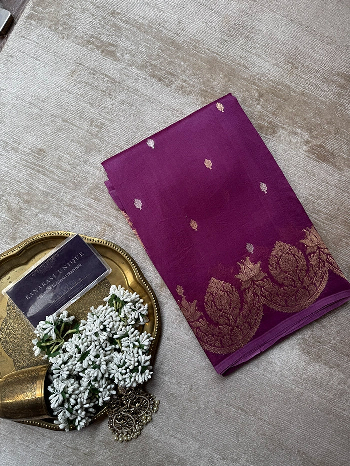 KORA ORGANZA SCALLOP BORDER SAREE - PURPLE