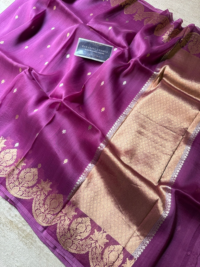 KORA ORGANZA SCALLOP BORDER SAREE - PURPLE