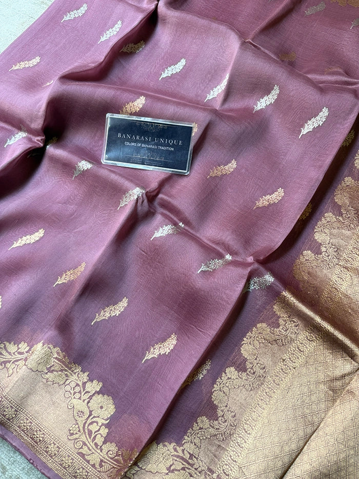 KORA ORGANZA SONA RUPA KADHUA SAREE - MAUVE LAVENDER
