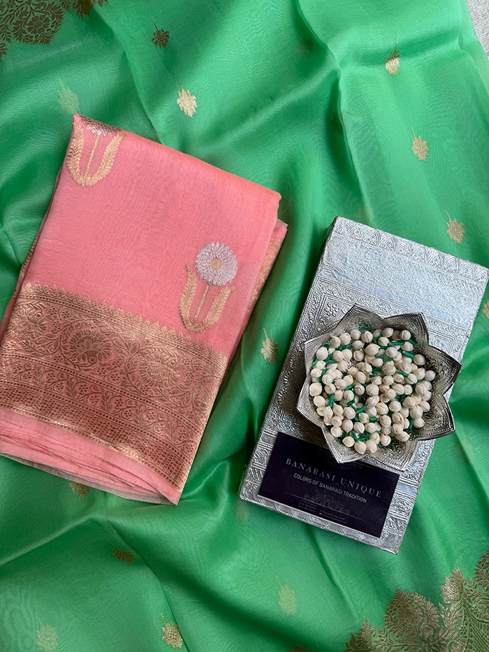 KORA ORGANZA KADHUA MOTIF SAREE - PEACH