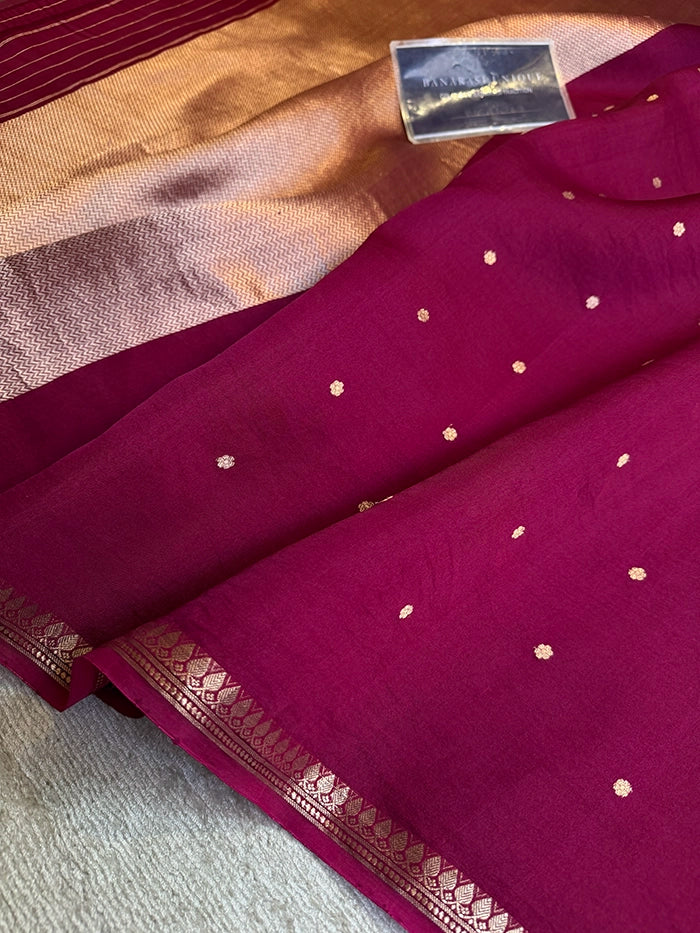 PURE KADHUA ORGANZA SITARA BUTI SAREE - MAGENTA