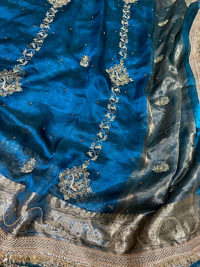 VERTICAL FLORAL PURE TISSUE SAREE - RAMA