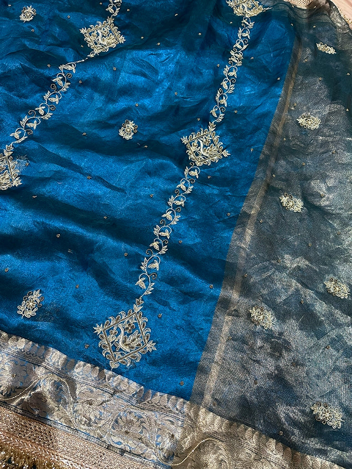 VERTICAL FLORAL PURE TISSUE SAREE - RAMA
