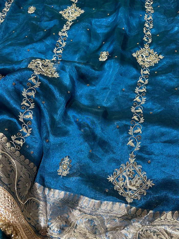 VERTICAL FLORAL PURE TISSUE SAREE - RAMA
