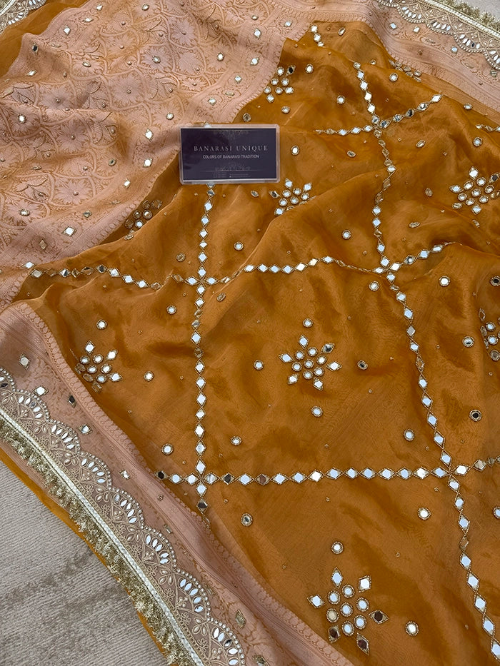 GEOMETRIC MIRROR BUTA and JAAL ALL OVER - MUSTARD YELLOW with GOLDEN UNDERTONE
