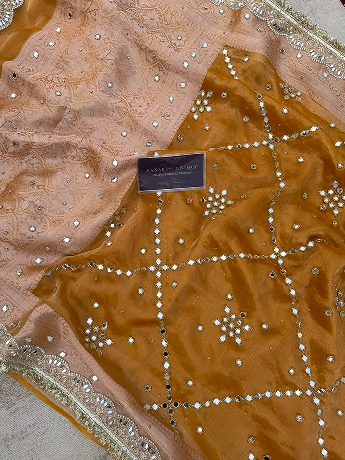 GEOMETRIC MIRROR BUTA and JAAL ALL OVER - MUSTARD YELLOW with GOLDEN UNDERTONE
