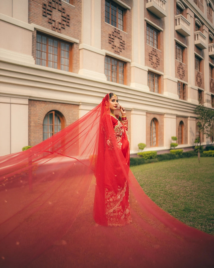 PURE ORGANZA DESIGNER BRIDAL SAREE - IVORY-GOLD