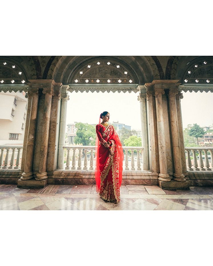 PURE ORGANZA DESIGNER BRIDAL SAREE - IVORY-GOLD