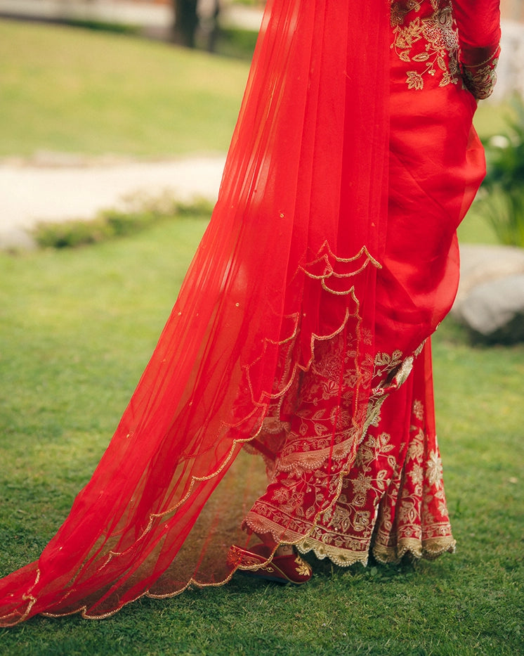 PURE ORGANZA DESIGNER BRIDAL SAREE - IVORY-GOLD