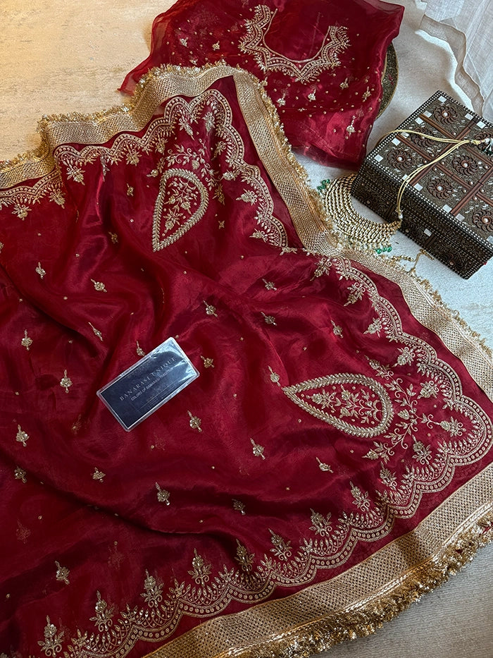 ALL OVER EMBROIDERED DESIGNER BLOUSE PURE TISSUE SAREE