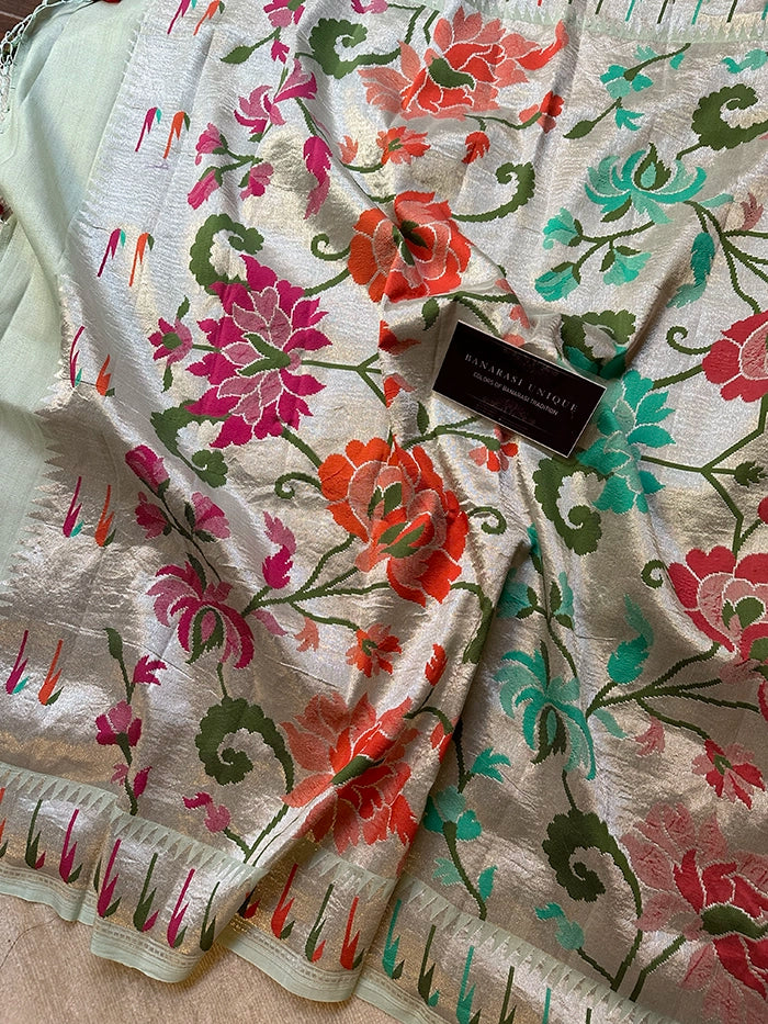 TUSSAR GEORGETTE JANGLA JAAL MEENAKARI SAREE - AS SHOWN