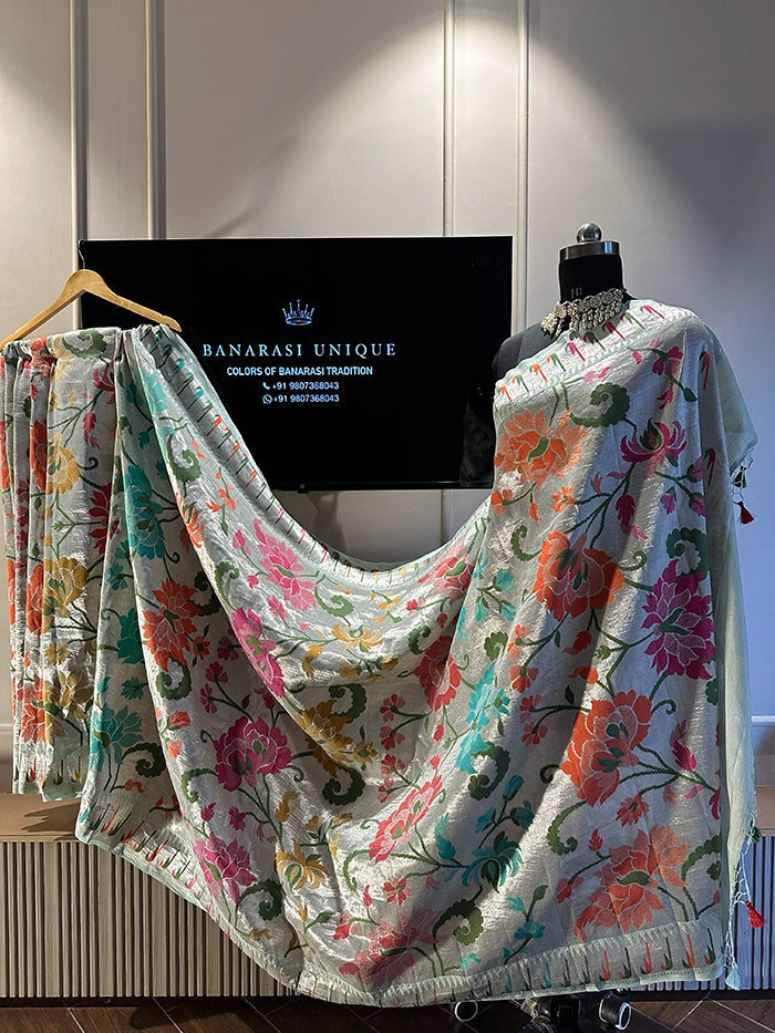 TUSSAR GEORGETTE JANGLA JAAL MEENAKARI SAREE - AS SHOWN