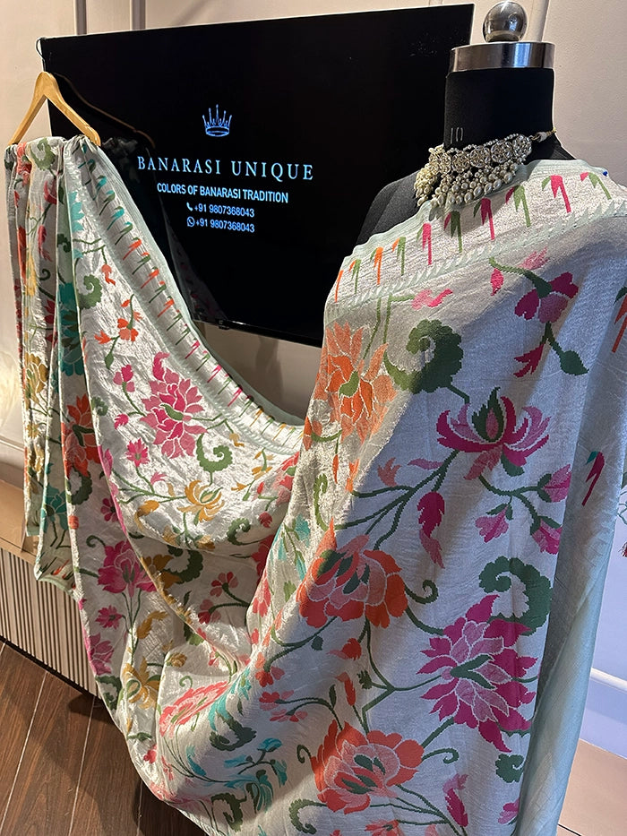 TUSSAR GEORGETTE JANGLA JAAL MEENAKARI SAREE - AS SHOWN