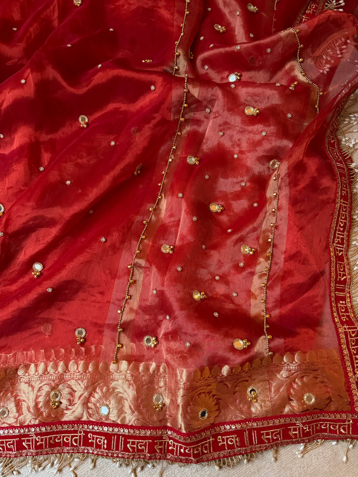 Pure Tissue Silk Ghungru X Mirror Work Karwa Chauth Special Saree