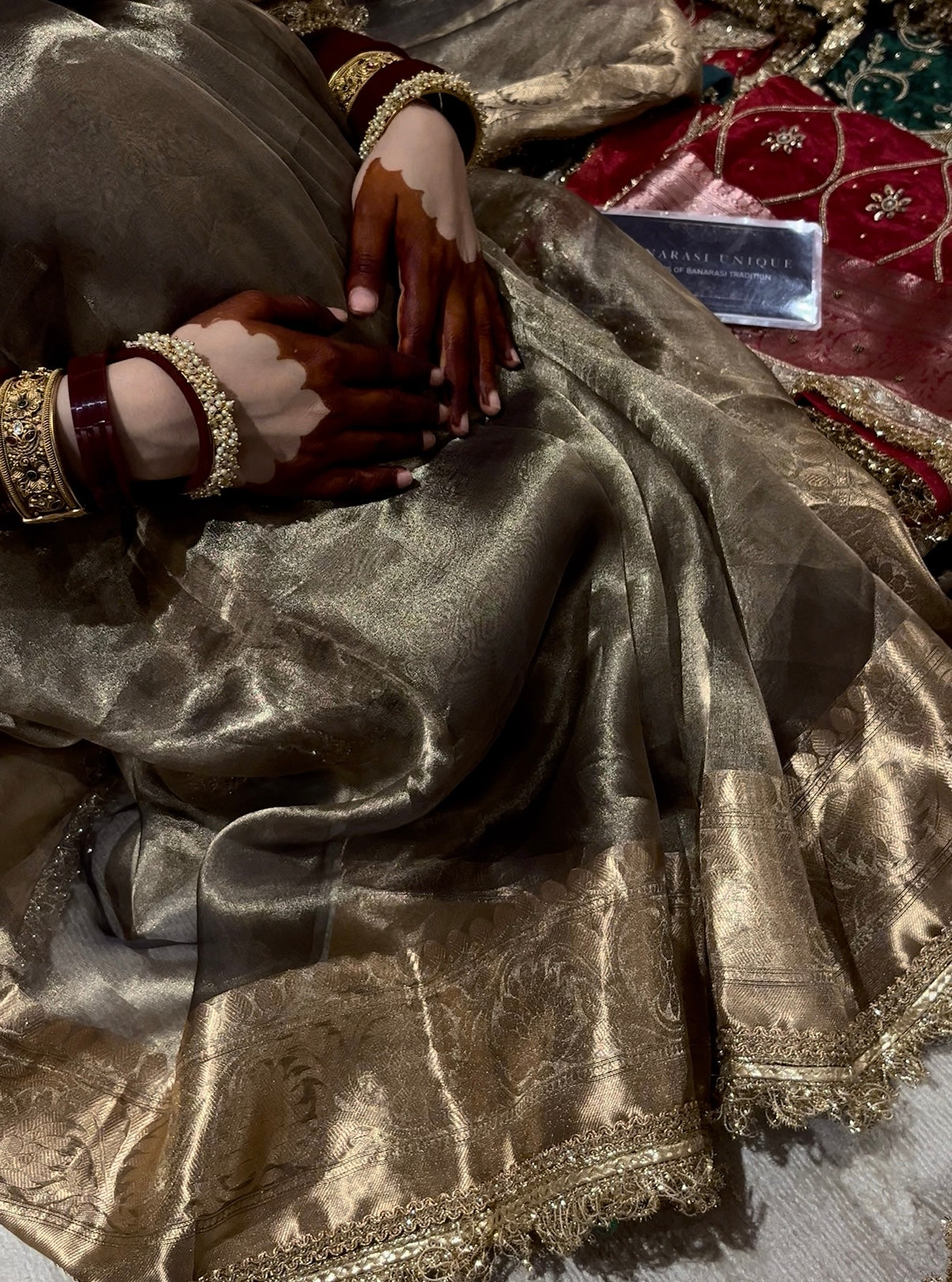 Copper Glow Pure Tissue Silk Banarasi Saree with Gota Patti Border | Handwoven Luxury Saree